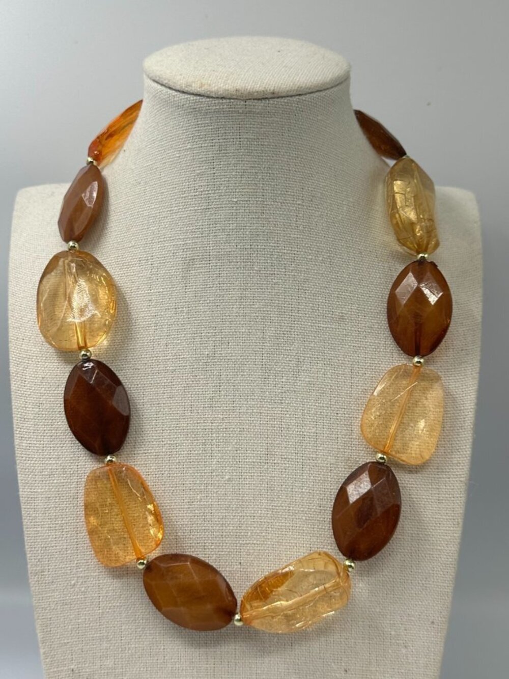 3/$30 Chunky Acrylic Bead Necklace Faceted Honey Amber Brown Color Statement